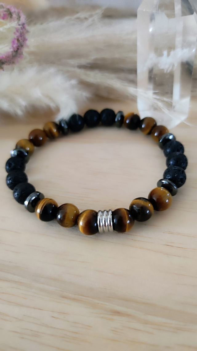 Bracelet "Colères et Protection" Pierre de lave et Oeil de tigre
