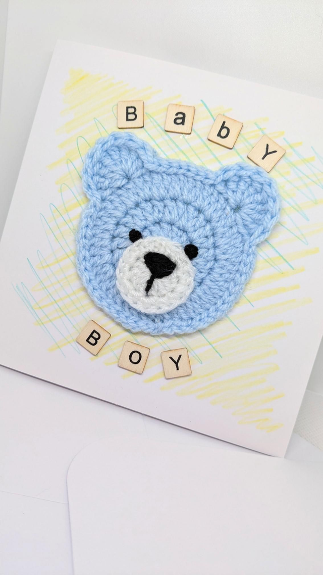 Handmade Newborn Baby Boy Blue Teddy Greeting Card