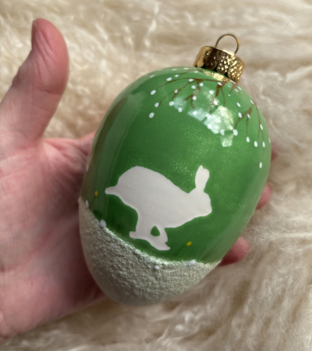 10cm Handmade Egg showing Two Hares