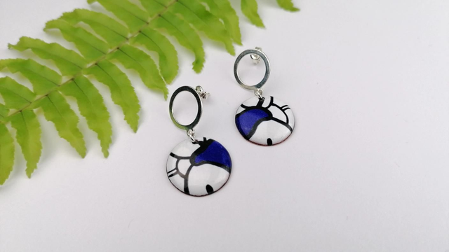 '' Pop Art'' - Boucles d'oreilles en émail, Bleu Nuit