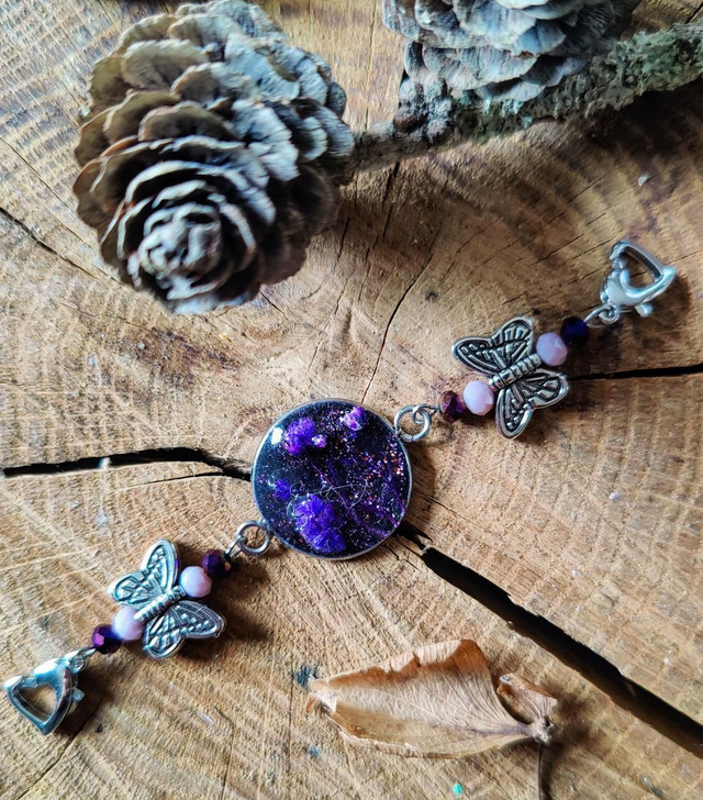 Bracelet femme modulable cabochon fleur de gypsophiles naturelles 