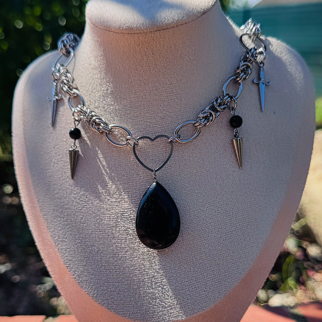 Collier HONNEUR tourmaline et obsidienne 