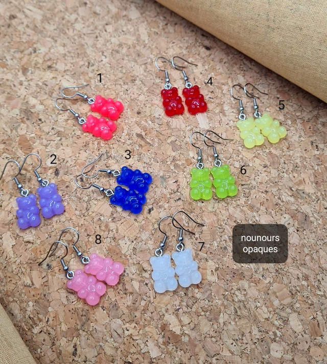 Boucles d'oreilles nounours opaques, crochets en acier inoxydable argenté