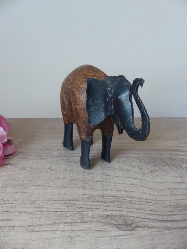Figurine éléphant en bois et métal, Eléphant sculpté en bois, artisanat indien, Vintage wood and Iron elephant, sculpture éléphant cadeau