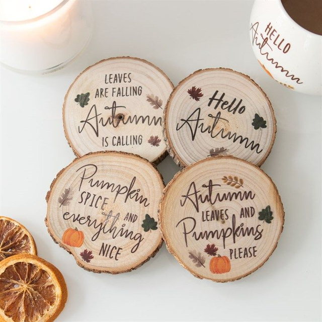 Hello Autumn Wood Slice Coasters
