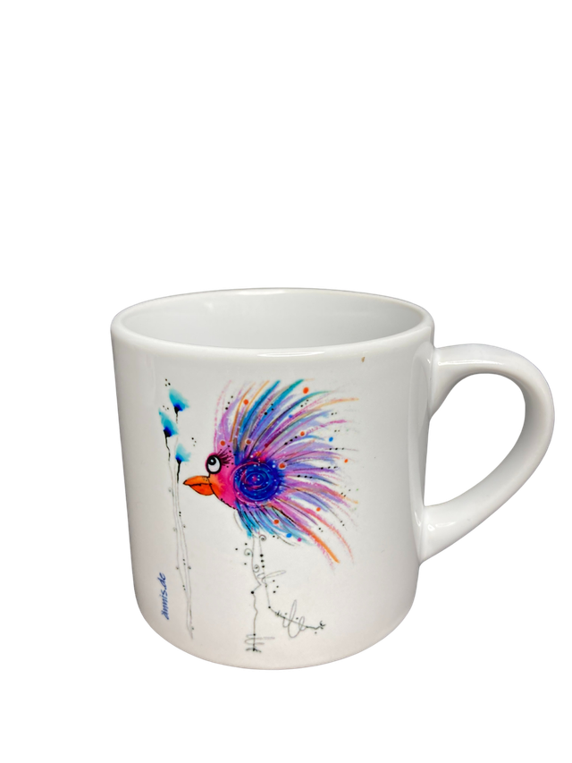 Keramiktasse "Lila Stelzenvogel"