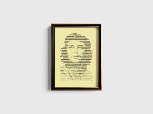 A3 Schreibmaschinen-Porträt Che Guevara in Schwarz auf Elfenbein