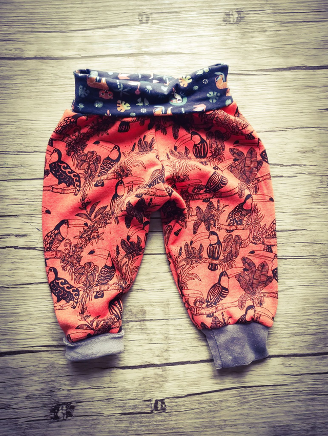 D*    9/12 Pantalon évolutif Sarouel CHAUD  "toucan"  jersey stretch gratté polaire