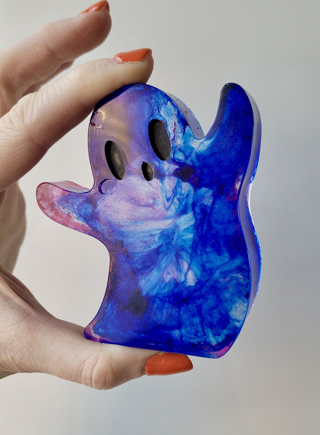 Ghost Ornament - Blue and Pink Glitter Swirl