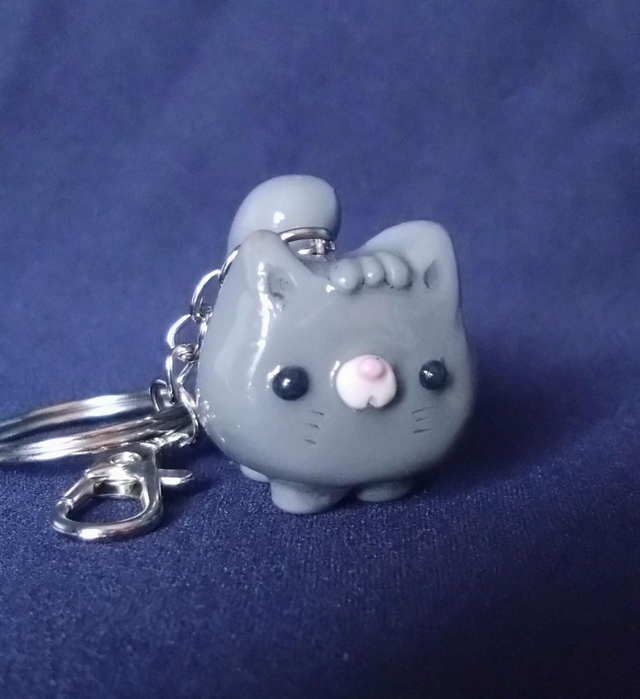 Grey cat clay charm