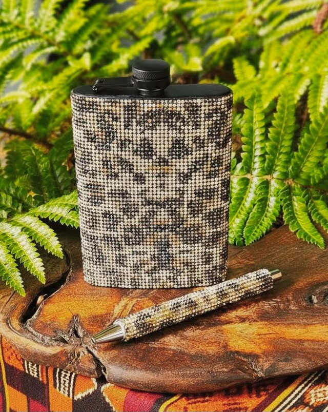 Leopard Bling Flask Gift Set