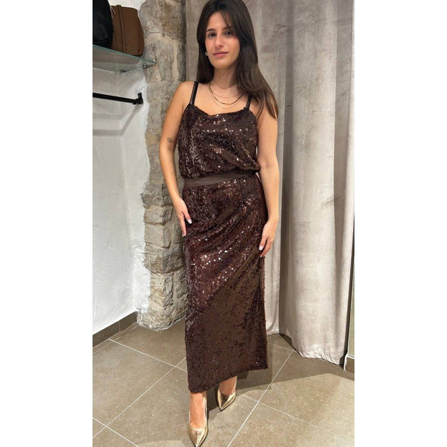 COMPLETO GONNA E TOP CON PAILLETTES MARRONE