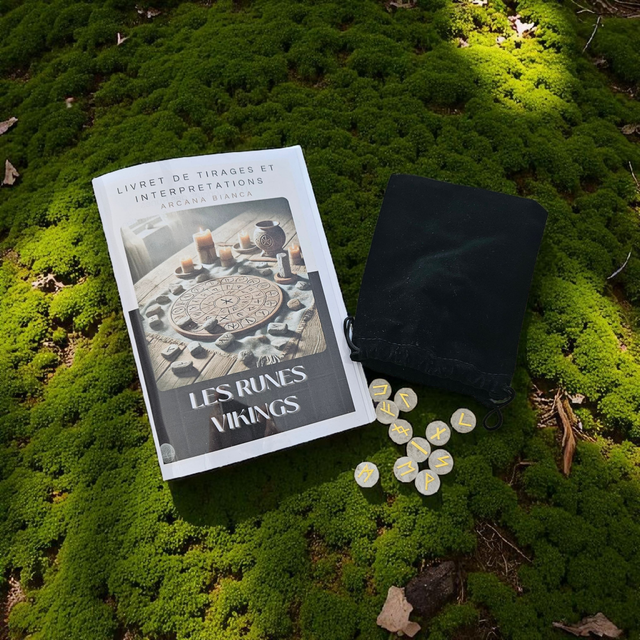Jeu de RUNES DIVINATOIRES Vikings en Cristal de Roche avec Pochette et Livret