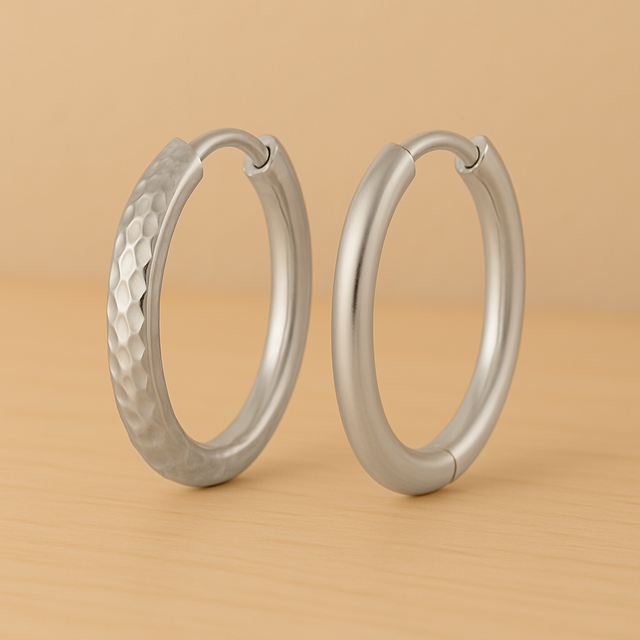 Créoles martelées réversibles- acier inox - 22mm