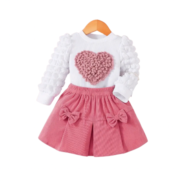 2-delige set rok met trui roze hart 