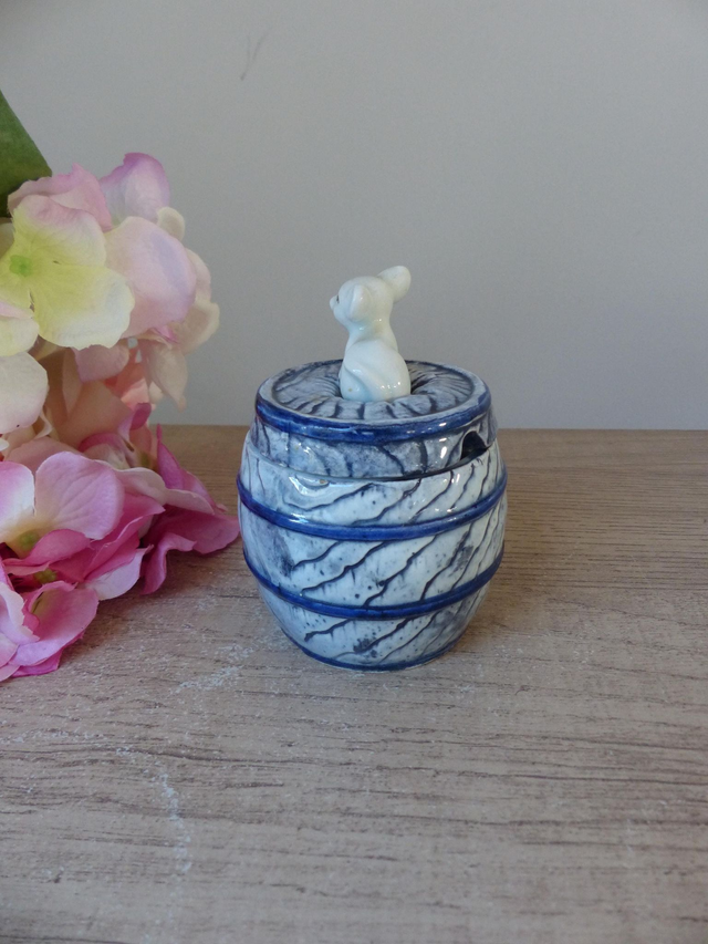 Ancienne boite en porcelaine céramique figurine renard fennec japon vintage, boite fox, boite à bijoux à sucre avec renard, cadeau pour ami