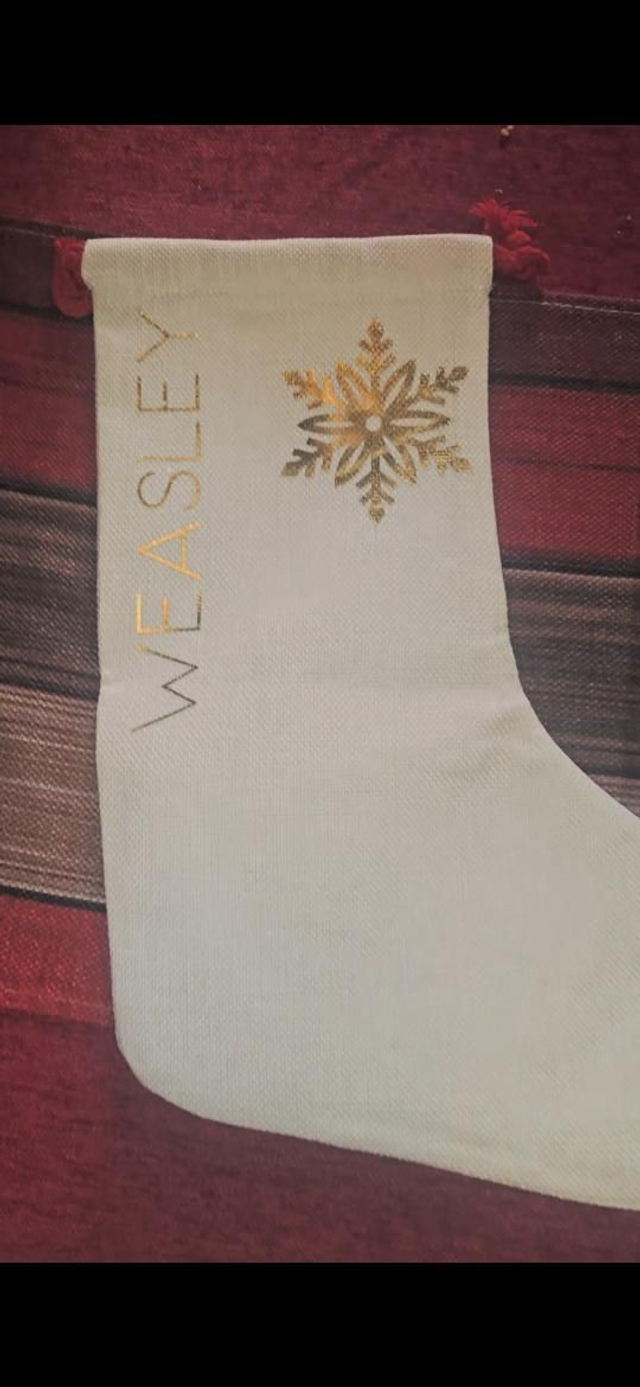 ✨ Minimalist Gold Stocking – Tree or Snowflake