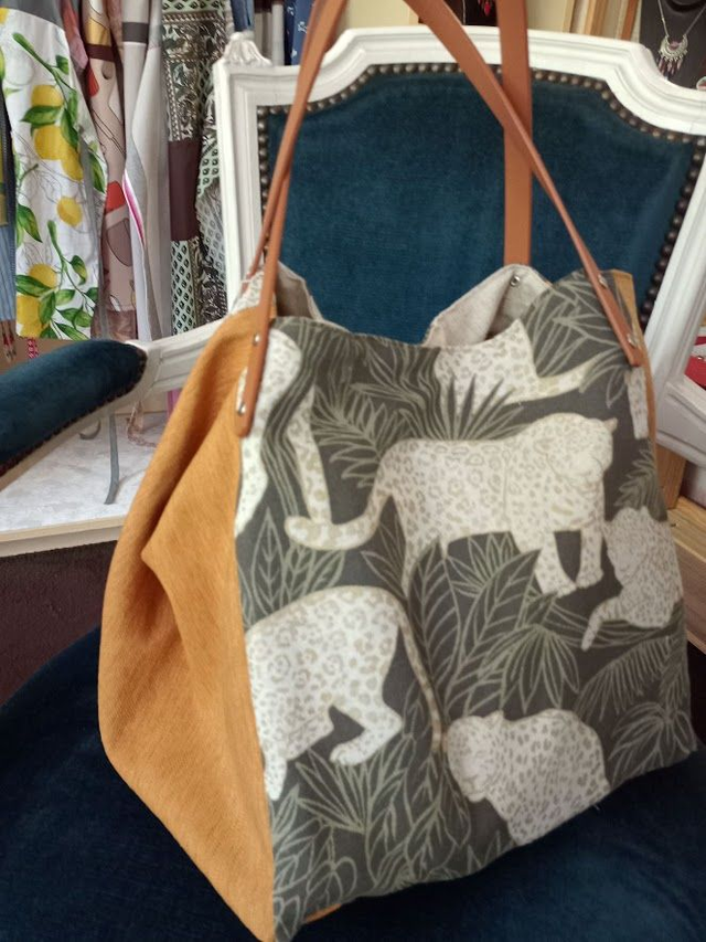 Grand sac cabas cube fait main faune sauvage léopard