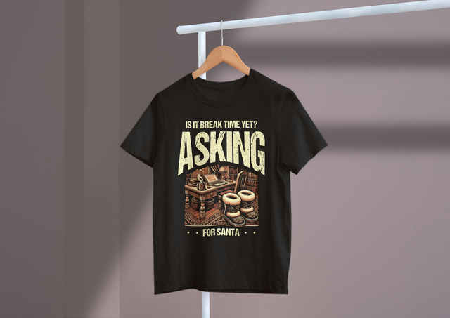 Is it break time yet? Asking for Santa., Christmas Humor,. Ist schon Pause? Nach dem Weihnachtsmann fragen., Weihnachtshumor,