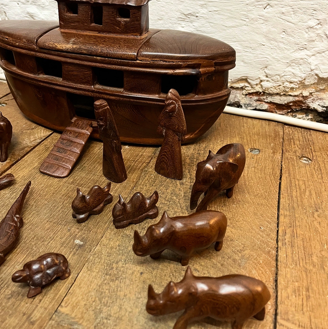 A Mid 20th Century Finely Hand–Carved Folk Art Noah’s Ark Set