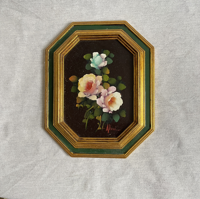 Rosen Gemälde Öl auf Leinwand Goldrahmen