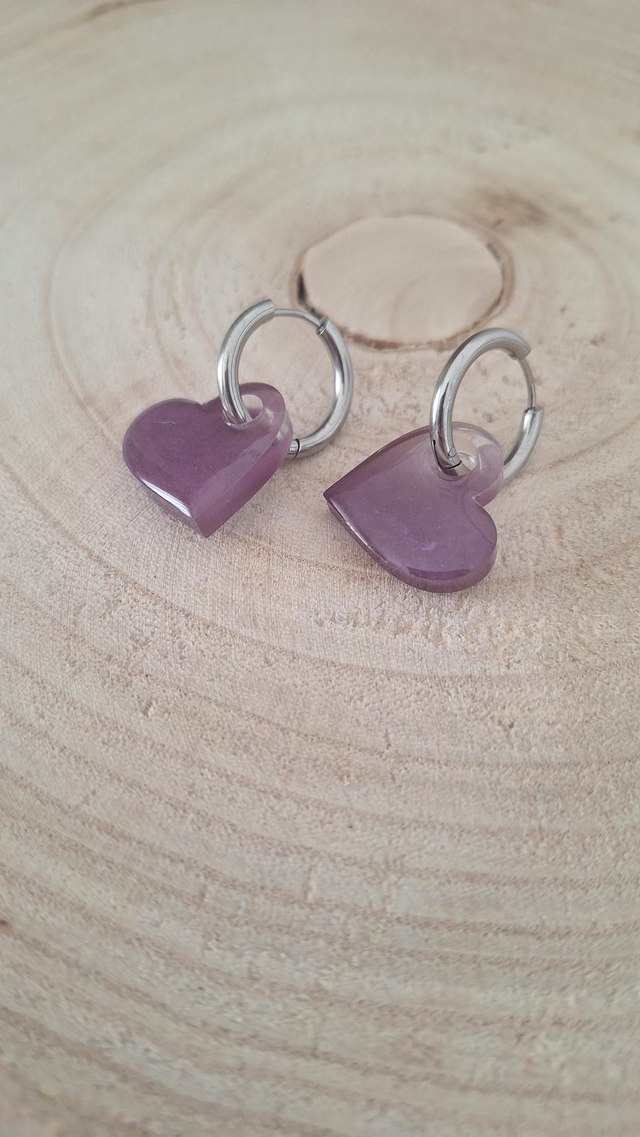 Boucles d&#039;oreilles créoles cœur violet