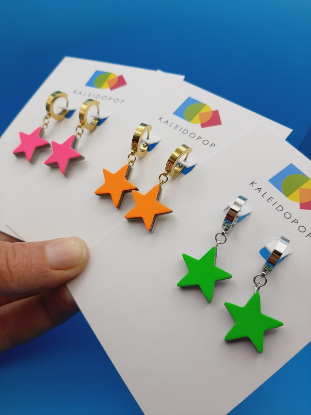 Star huggie hoops - neon orange