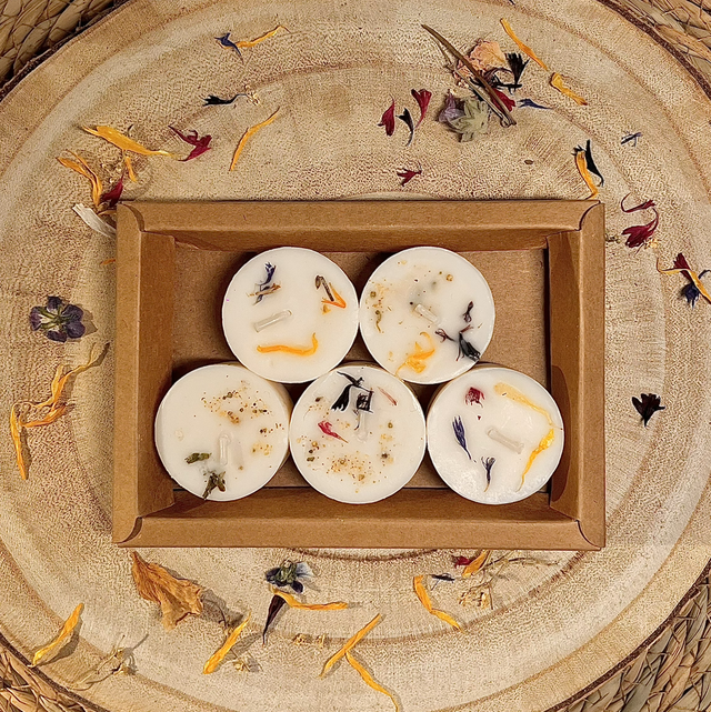 Boîte de 5 mini bougies - Violette 