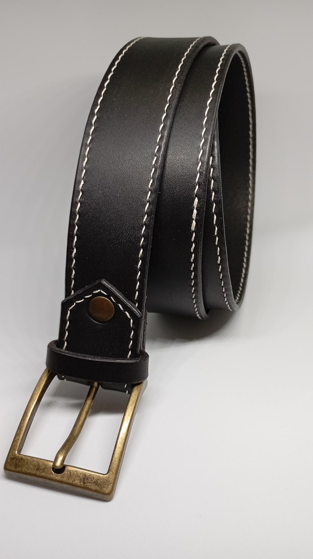 Ceinture 35 mm noire cousue main