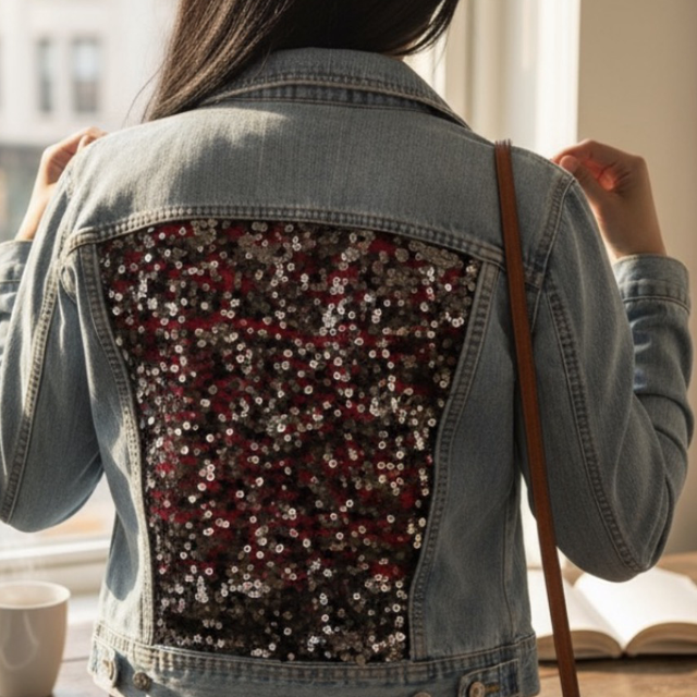 Veste en jean customisée sequins taille L