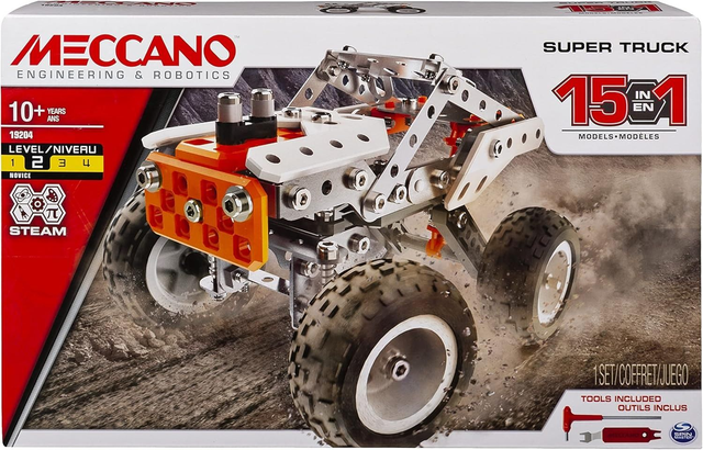 Meccano, 15-in-1 Super Truck, S.T.E.A.M. Building Kit, for Ages 10 And Up Construction Toys