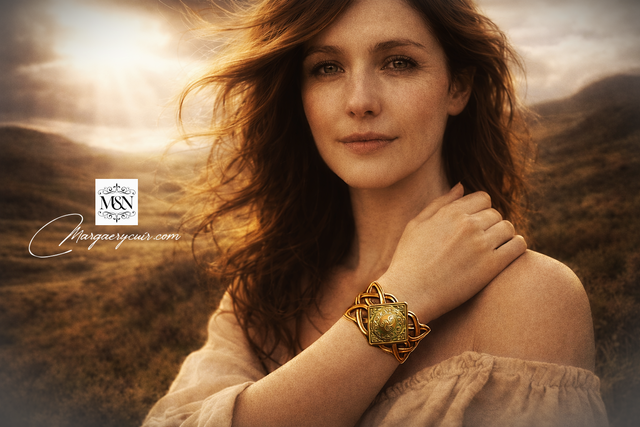 Bracelet celtique en cuir repoussé d'entrelacs dorés