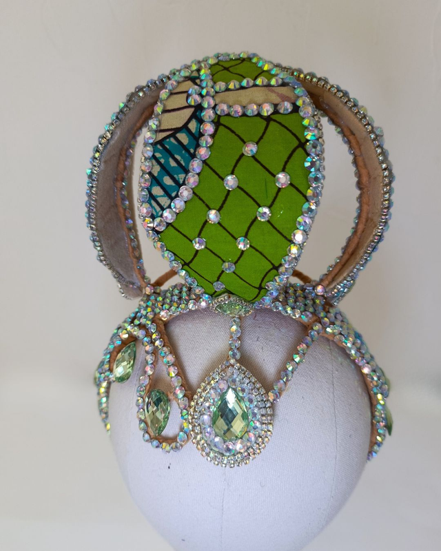 Casque Realeza wax vert et strass