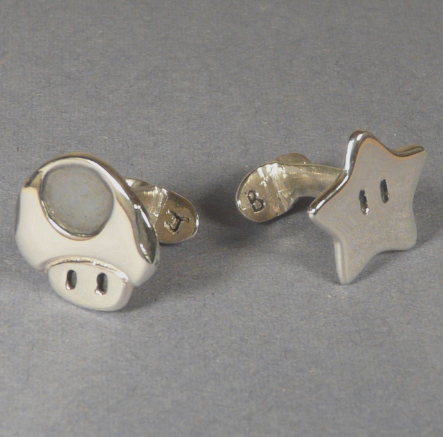  Super Mario star and Mushroom handmade sterling Silver  Cufflinks