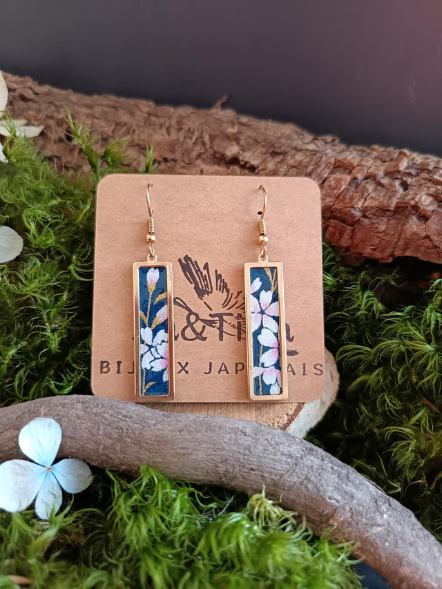 Boucles d'oreilles - crochets - papier washi - Sakura - fleurs - La&amp;Titia 