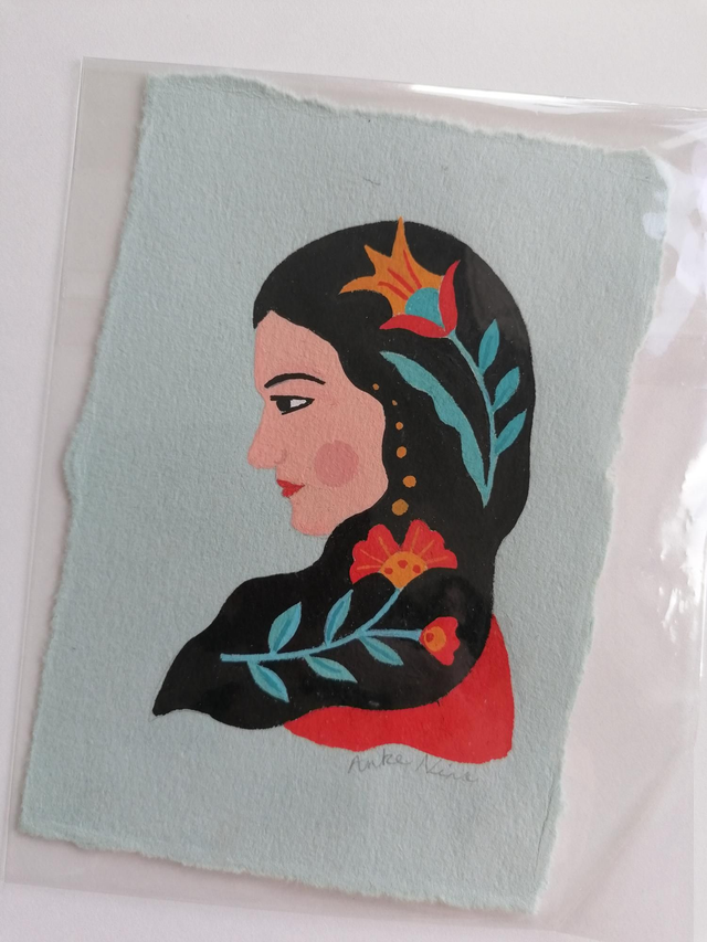 Origineel schilderijtje "Vrouw in profiel'