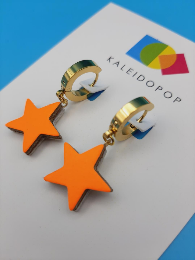Star huggie hoops - neon orange