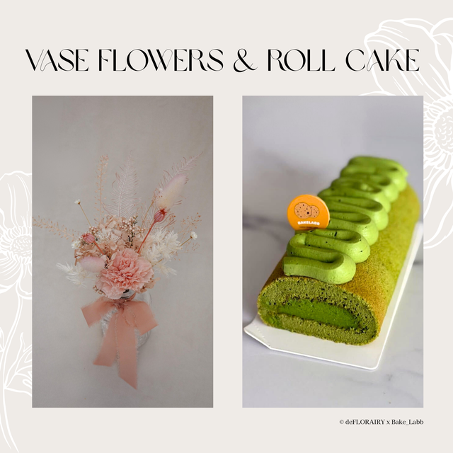 Carnation: Soft Whimsy Flower in Vase &amp; Roll Cake | Direct Home Delivery | 4 Days in Advance