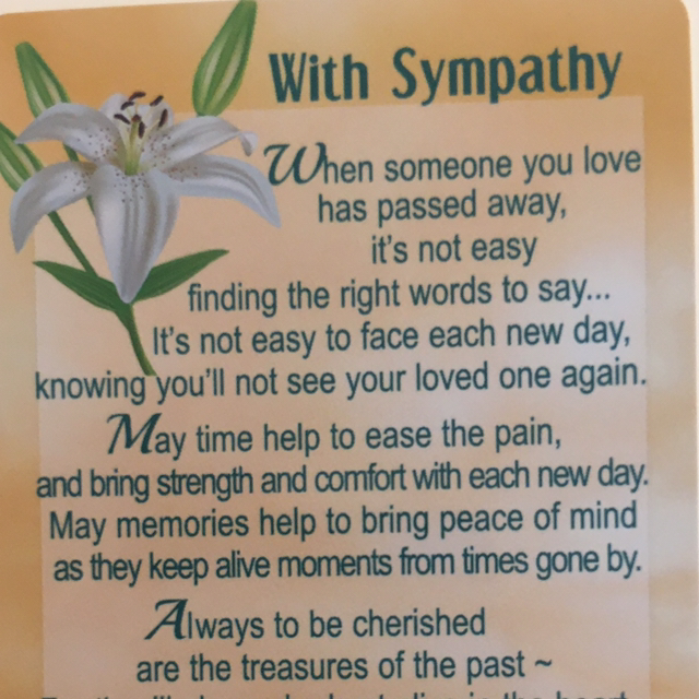 Special Thoughts Poem Sympathy - someone you love. (Credit Card Size)