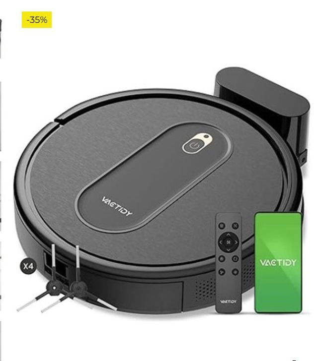 Vactidy Robot Aspirador T6, con Potente Succión, Detección Inteligente, 2500mAh, Silencioso, 3 Modos de Limpieza