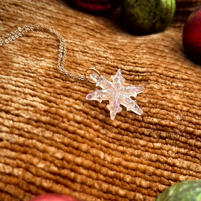 Snowflake Necklace Statement - Pink and Gold