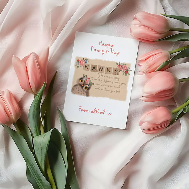 Persoanlised Mother's Day card for Nanny, Nannie, Nanna, Nan, Gran, Grandma, Granny, Great Grandma