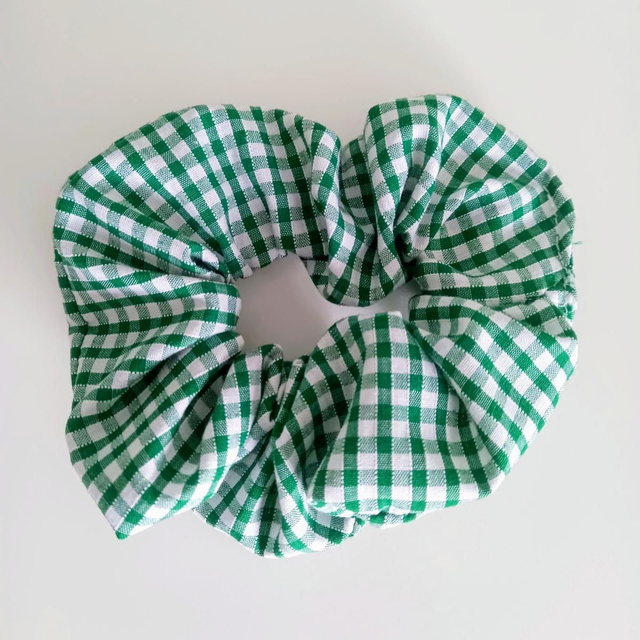 Green Gingham Hair Scrunchie 