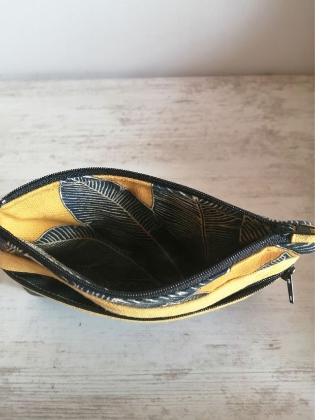 Pochette de rangement en lin à double fermeture