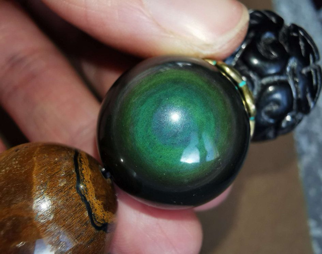 Bracelet en Obsidienne XXL (dont pierre sculptée) Oeil de tigre et Pierre de lave - 18/24mm