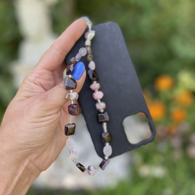 Mobile phone wrist bracelet gemstone pink opal