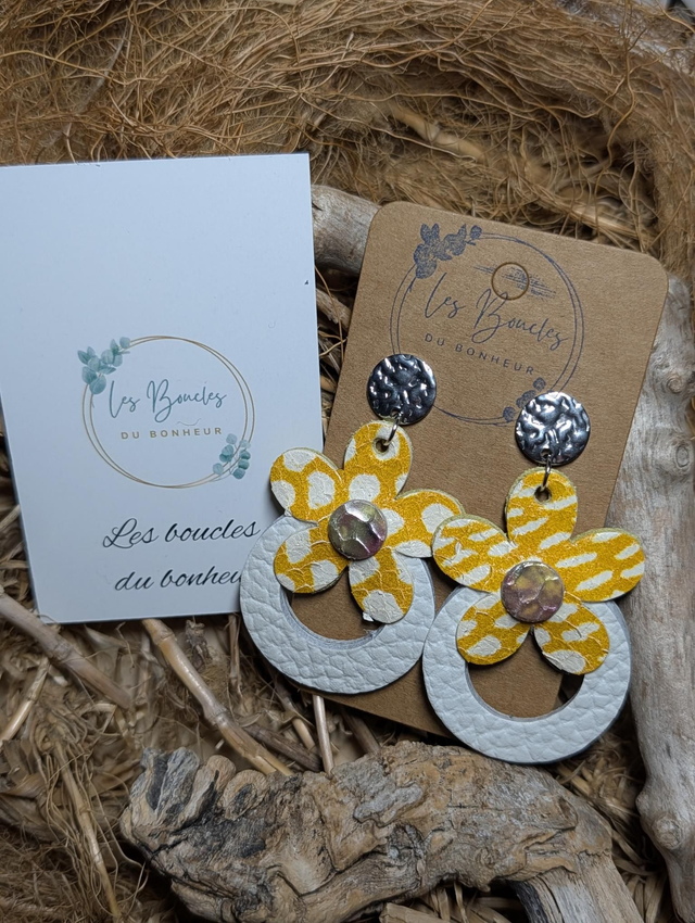 Boucles d'oreilles Baby Marguerite jaune blanc bm026