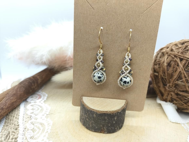 Boucles d'oreilles perles laiton, perles miyuki et perles jaspe dalmatien 
