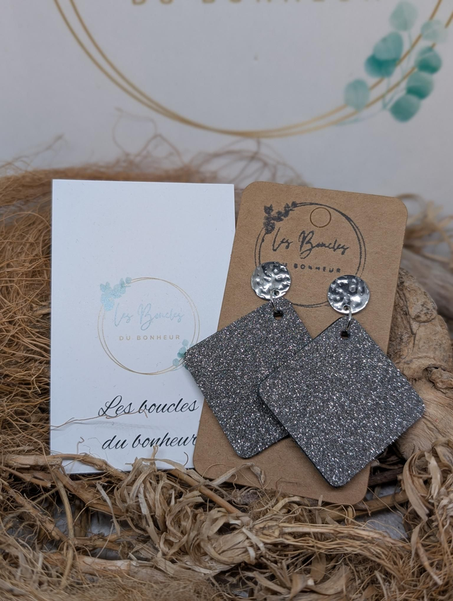 Boucles d'oreilles Chouquette gris paillettes chou007