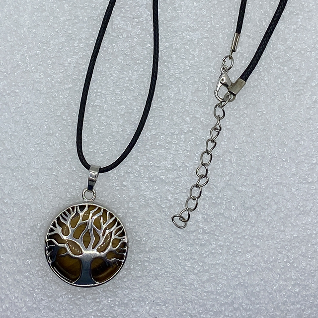 Pendentif arbre de vie en Oeil de Tigre - Cordon PU